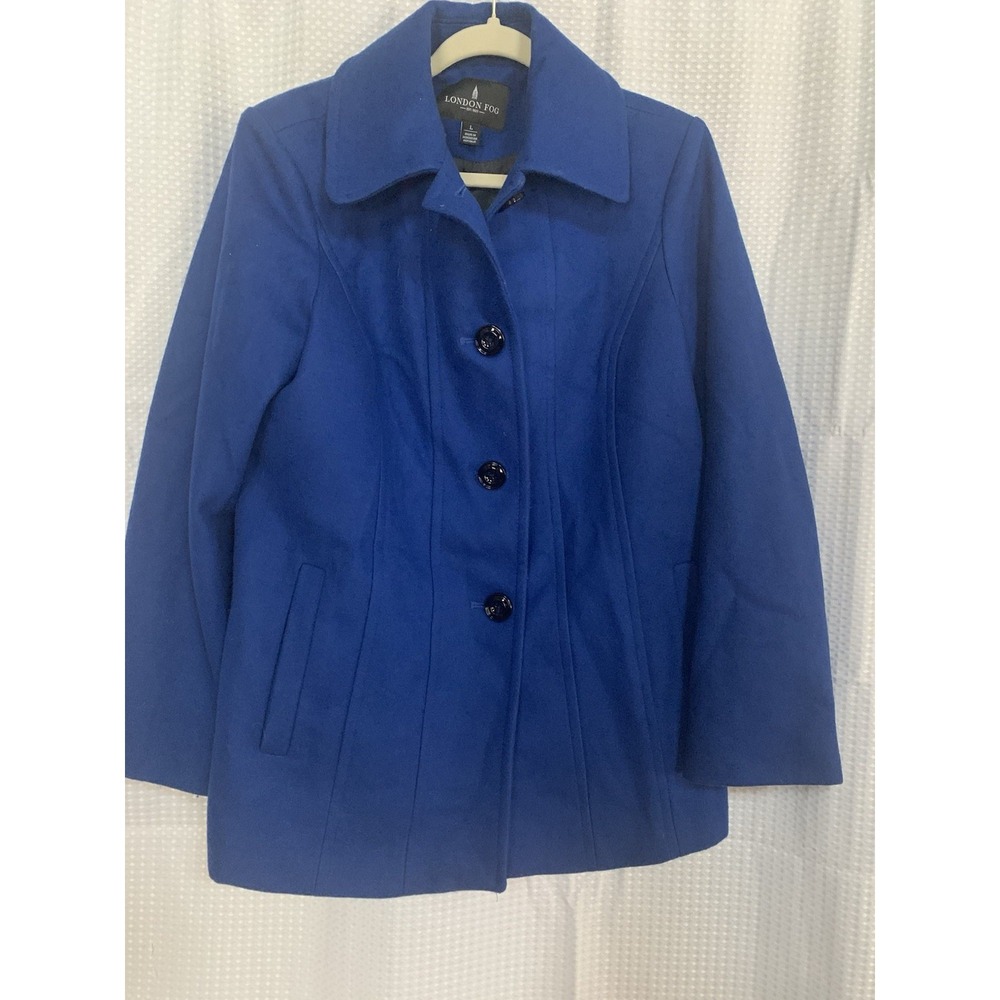 London Fog Womens Large Peacock Blue Short Pea Coat